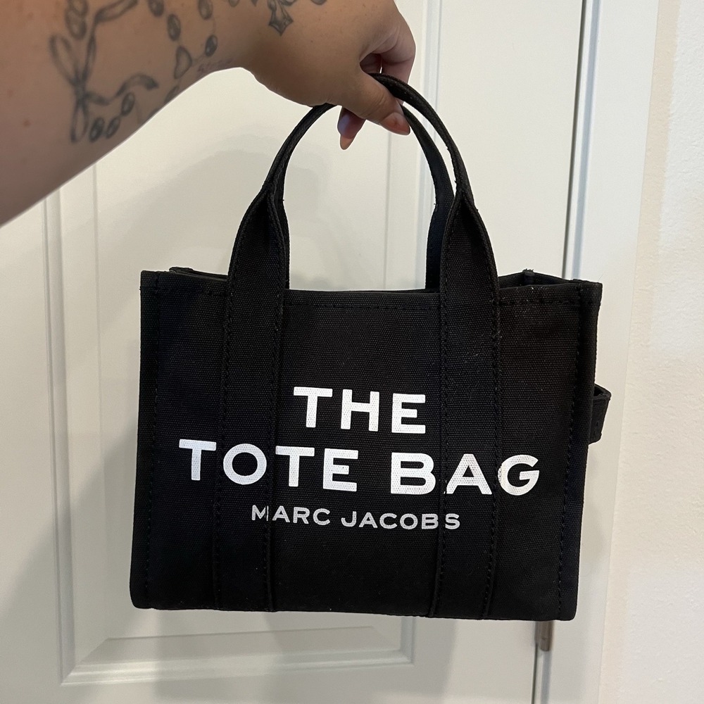 Marc Jacobs The Tote Bag Small 10" X 7" Black Canvas Crossbody Designer